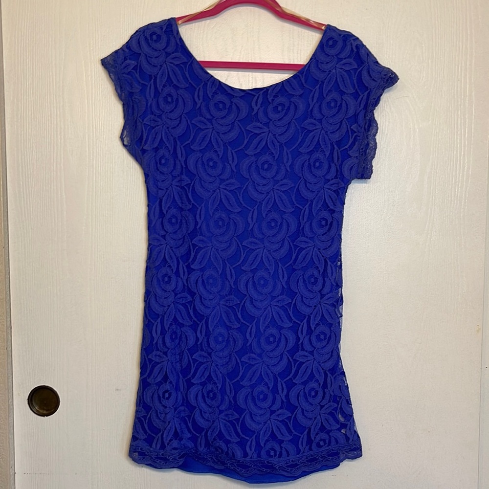 Love Fire (Nordstrom) Blue Spring Cap Sleeve Dress, Sz. L